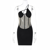 Mesh Stitched Backless Tube Top Package Hip Dress