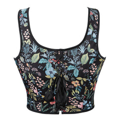 Black Floral Adjustable Shoulder Strap Tube Top Push up Top