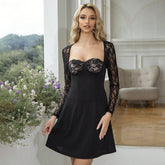 Gentle Stylish Dress Lace Slim Fit Patchwork Long Sleeve Short Dress Fairy Dress