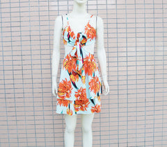 Printed Strap Backless Large Swing Dress Tiered Dress