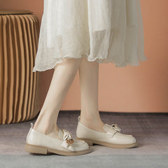 Women's Small Autumn Vintage Bow Comfortable Leather Shoes