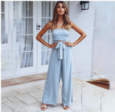 offthe Neck cropped Strap One Piece Trousers
