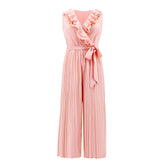 Sleeveless V neck Flounce Pleated Jumpsuit