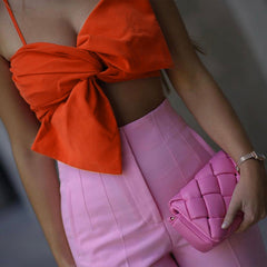 3D Bowknot Bow Camisole Spaghetti Strap Backless Tube Top