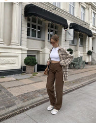 Retro Gerade Hohe Taille Abnehmen Braun Jeans Herbst