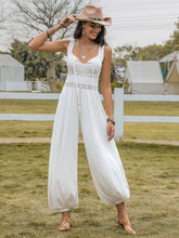 Bell Bottom Pants Drawstring Spaghetti Straps Sleeveless Hollow Out Cutout High Waist Jumpsuits