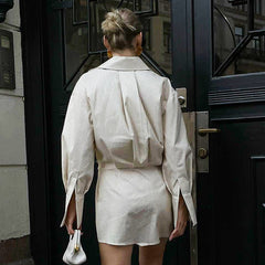 Polokragen Streifen Hemdkleid Langarm Cinched Kurzes Kleid Kleid