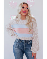 Contrast Color Top Leopard Print round Neck Long Sleeve Sweater