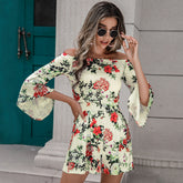 Printed Casual Bohemian Bell Sleeve Romper
