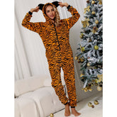 Long Sleeved Trousers Home Casual Breathable Hood Flannel Jumpsuit