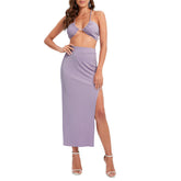 Backless Underwaist Skirt Solid Color Two Piece Set