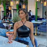 Faux Leather Tight Elastic Strap Tube Top Wrapped Chest Leather Top