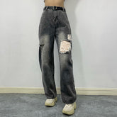 Retro High Street Gradient Color Broken Copper Jeans Slimming High Waist Straight Leg Pants