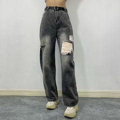 Jean rétro dégradé de couleurs cuivré cassé, pantalon amincissant taille haute à jambe droite