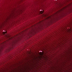 Robe de Noël courte en maille à manches longues, taille haute, ajustée et drapée sur les hanches