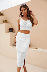 Solid Color Rhombus Striped Two Piece Vest Split Dress