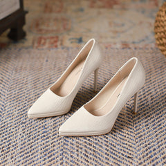 Women's High Pointed Toe Stiletto Waterproof Platform Pumps Solid Heels