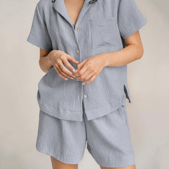 Cotton Linen French Simplicity Sports Shirt Shorts Double Layer Gauze Pajamas Homewear