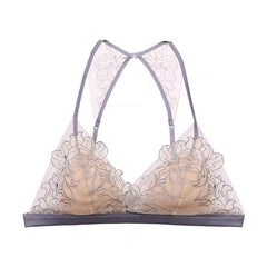 French Underwear Small Chest Beauty Back Thin without Steel Ring Triangle Cup Embroidery Contrast Color Bra Set