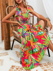 Dress Leaf Print Wrapped Chest Strap