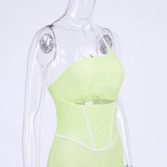 Mesh Shoulder Hollow Out Cutout Boning Corset Backless Hip Dress