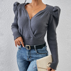 Pull en tricot à col et manches bouffantes