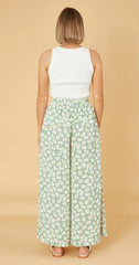 Office Green No Belt Loose Little Daisy Cotton Trousers Mid Waist Wide Leg Pants