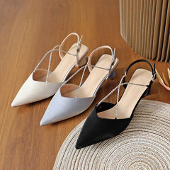 Women's Chain Chunky Low-cut Mid-mouth Round Toe