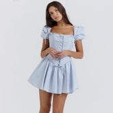 Kleid mit Ballonärmeln und quadratischem Kragen, Korsett, Prinzessin, zweiteilig, Dopamin-Kleidung