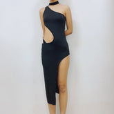 Robe fourreau taille haute à col en V et manches longues