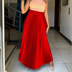 High Waist Elegantable Large Swing A Line Skirt Pleated Skirt