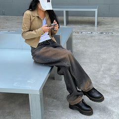 High Waist Straight Washed Old Jeans Street Casual Trousers