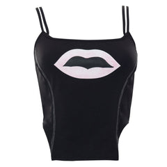 Lip Print Strap Pullover Sleeveless off-Shoulder Casual Top