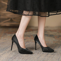 Women's High Pointed Toe Stiletto Waterproof Platform Pumps Solid Heels