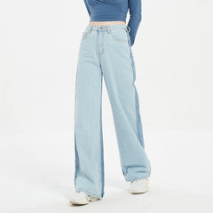 Irregular Asymmetric Color Matching High Waist Straight Pants Casual Slacks
