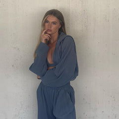 Lose Hosen Anzug Elegante Hohe Taille Lange Ärmel Drei Stück Set Haar