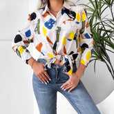Collared Print Shirt Long Sleeve Geometric Abstract