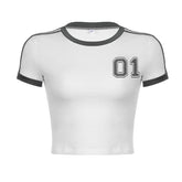 T-shirt à manches courtes avec impression numérique personnalisée, couleur contrastée, simple, coupe ajustée, décontracté