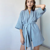 Lässiges Nachthemd aus reiner Baumwolle für Zuhause, kurze Strickjacke, doppellagige Gaze, einfacher Pyjama