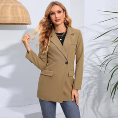Polo Collar Mid Length Blazer Long Sleeve Coat