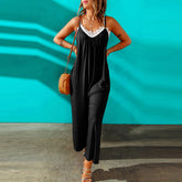 Casual Suspender Jumpsuit Loose Solid Color Simple Wide Leg Pants