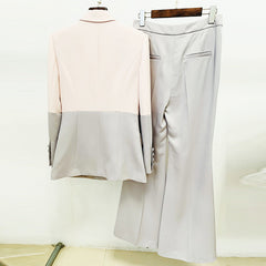 Business One Button Color Matching Mid Length Suit Bell Bottom Pants Suit Two Piece Blazer Suit Set
