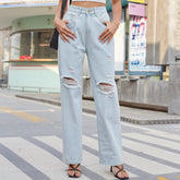 Trade Washed Light Retro Lässige zerrissene Jeanshose