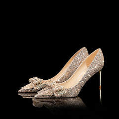 Women's Autumn Golden Rhinestone Bow Bridal Crystal