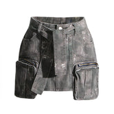 Jupe fourreau vintage personnalisée camouflage à lacets, coutures contrôlées à la taille, grande tenue de travail avec jupe à poches