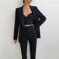 High Quality Casual Office Business plus Bra Pants Blazer Suit Set