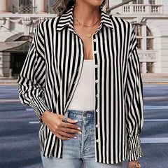Top Long Sleeve Black White Striped Shirt