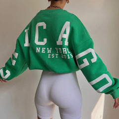 Knitted Letter Graphic Printed Loose Top Casual All Matching Hoodie