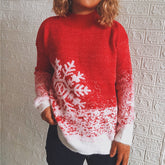 Halbhoher Kragen, lange Ärmel, farblich passender gestrickter Weihnachtspullover mit Schneeflockenmotiv