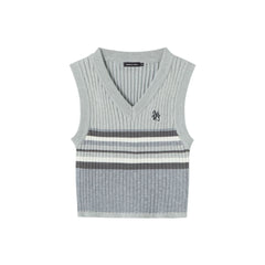 Japanese College Embroidered Sleeveless Waistcoat Vest Short Knitted Top